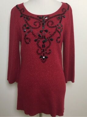 Lauren Michelle | Red Embellished Scoop Neck Sweater Top